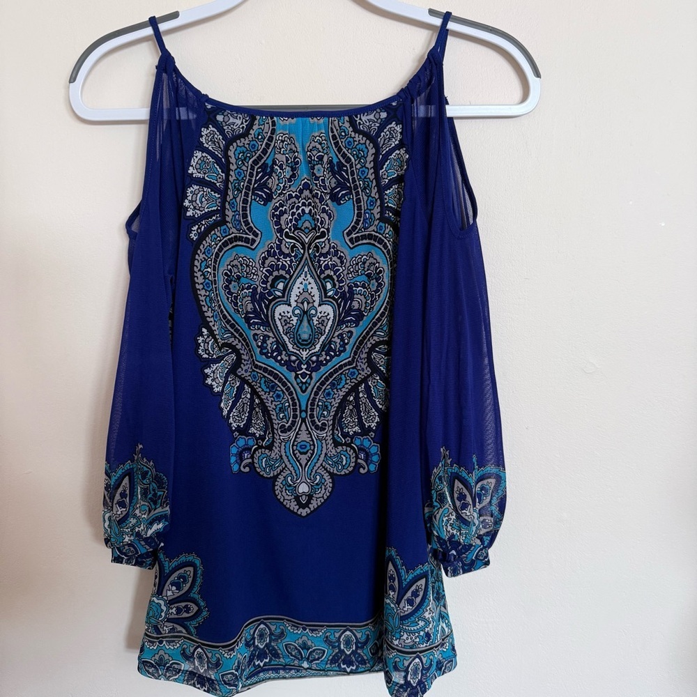 INC international concept cold shoulder , royal blue blouse size small - Picture 7 of 8